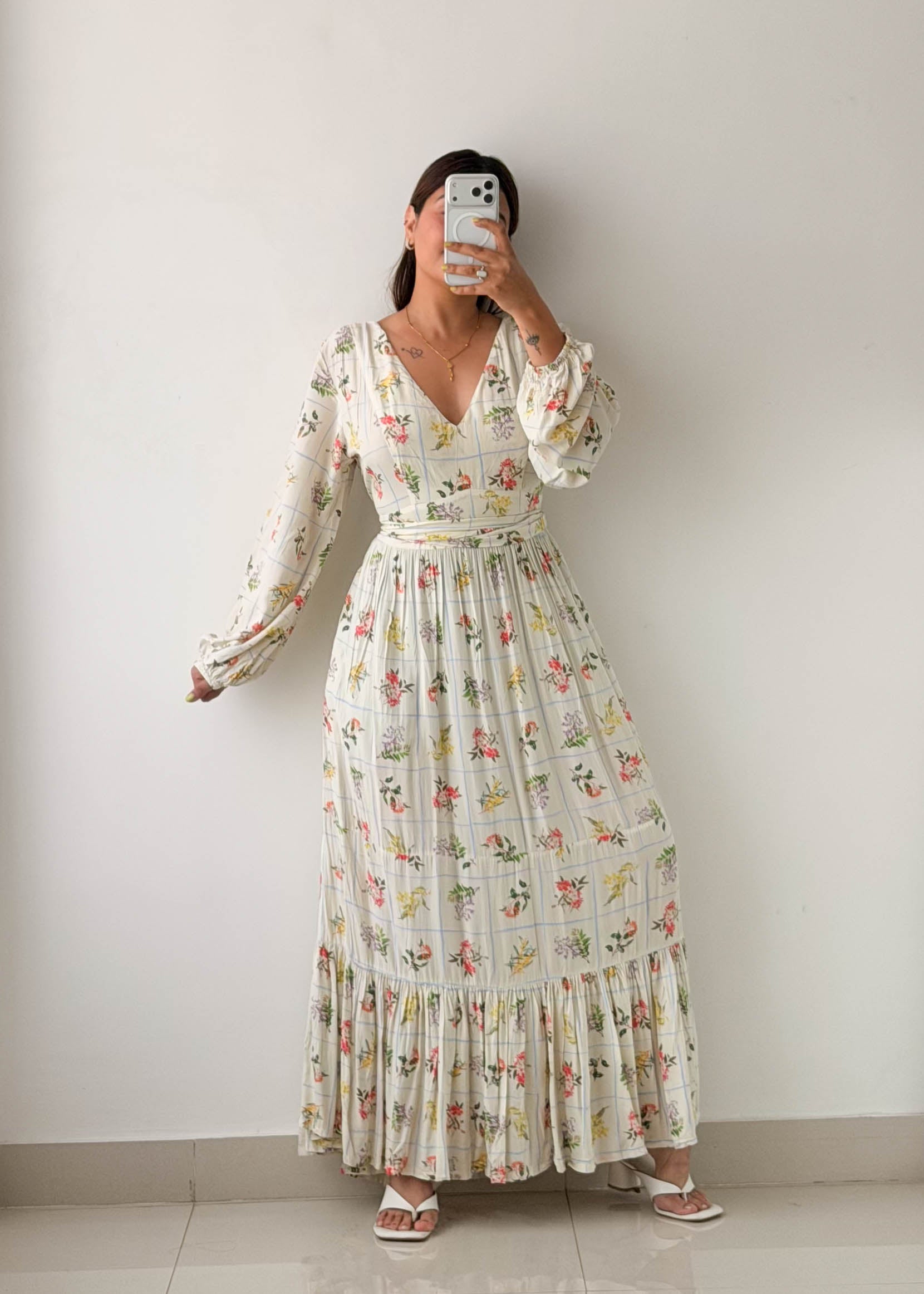 Size L-XL Cream Floral Tiered Maxi Dress