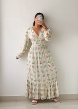 Size L-XL Cream Floral Tiered Maxi Dress