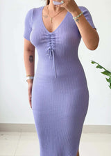 Size S-M, • Lavender Tie-Up Ribbed Midi Dress - Closet by Payal