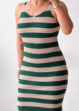 Size S-M Green & Beige Striped Mini Dress