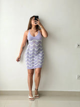 Size S-M, Lavender Pattern Knit Mini Dress