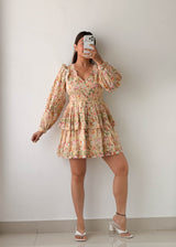 Size S-M Cream Floral Tiered Mini Dress