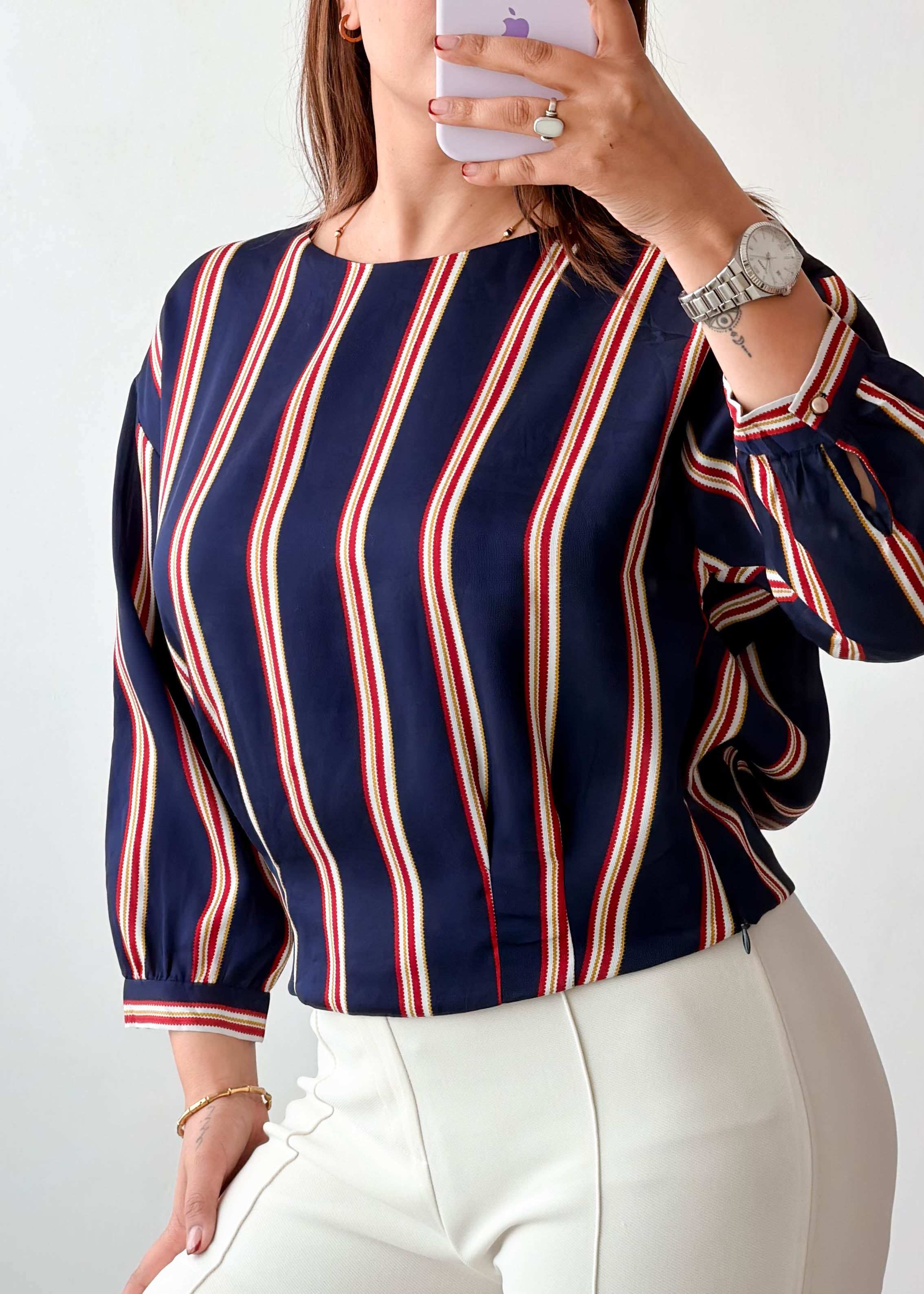 Size M-L Navy Stripe Crop Top
