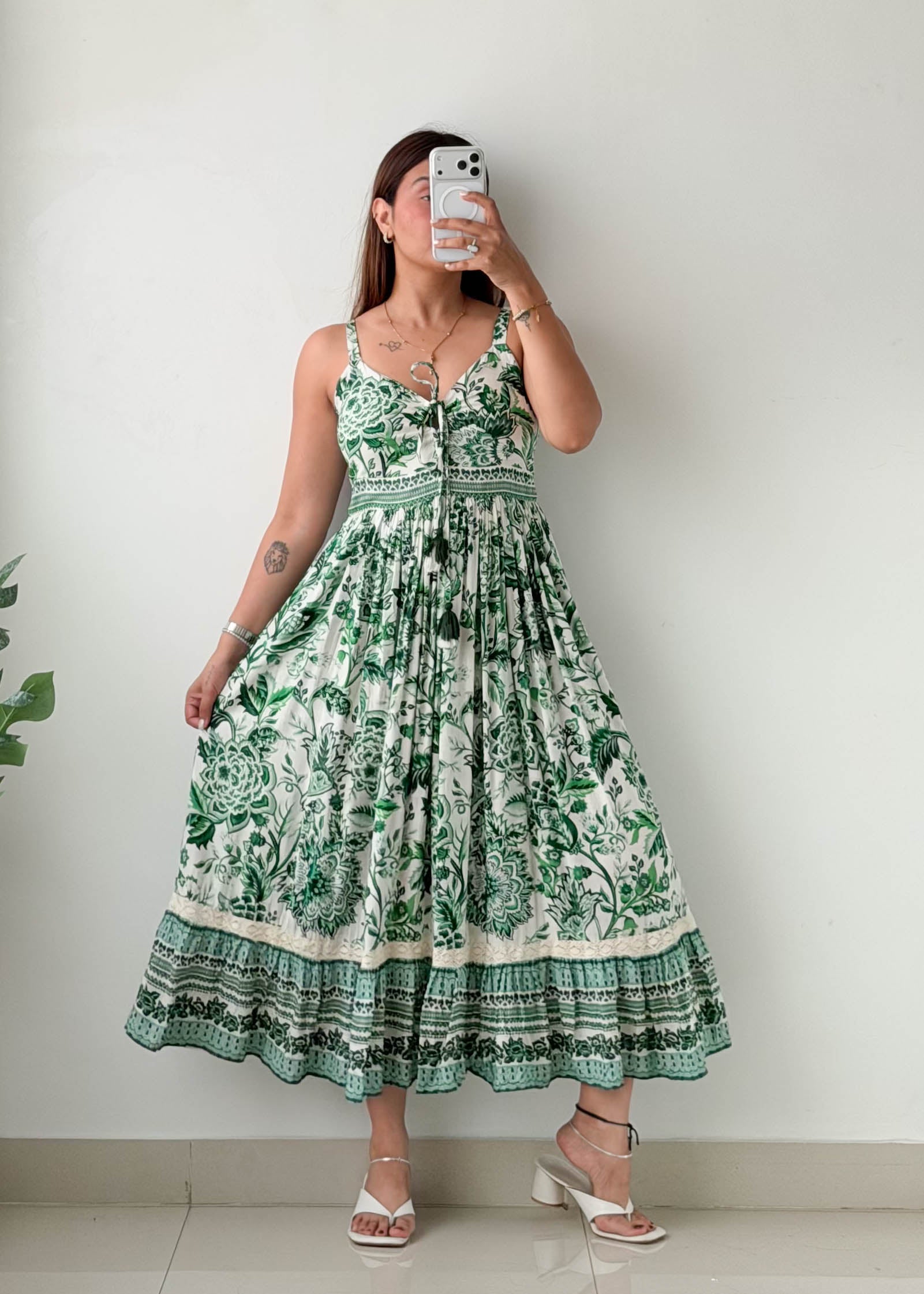 Size S-L Green Floral Printed Maxi Dress
