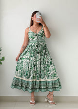 Size S-L Green Floral Printed Maxi Dress