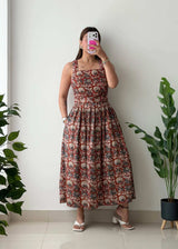 Size M-L, Brown Ethnic Print Midi Dress
