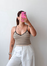 Size M-L Beige Striped Knit Cami Top