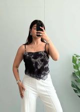 Size M-L, Black Tie Dye Asymmetrical Cami Top for Women - Closet by Payal