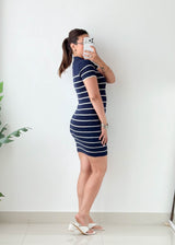 Size XS-S Navy Striped Knit Bodycon Mini Dress
