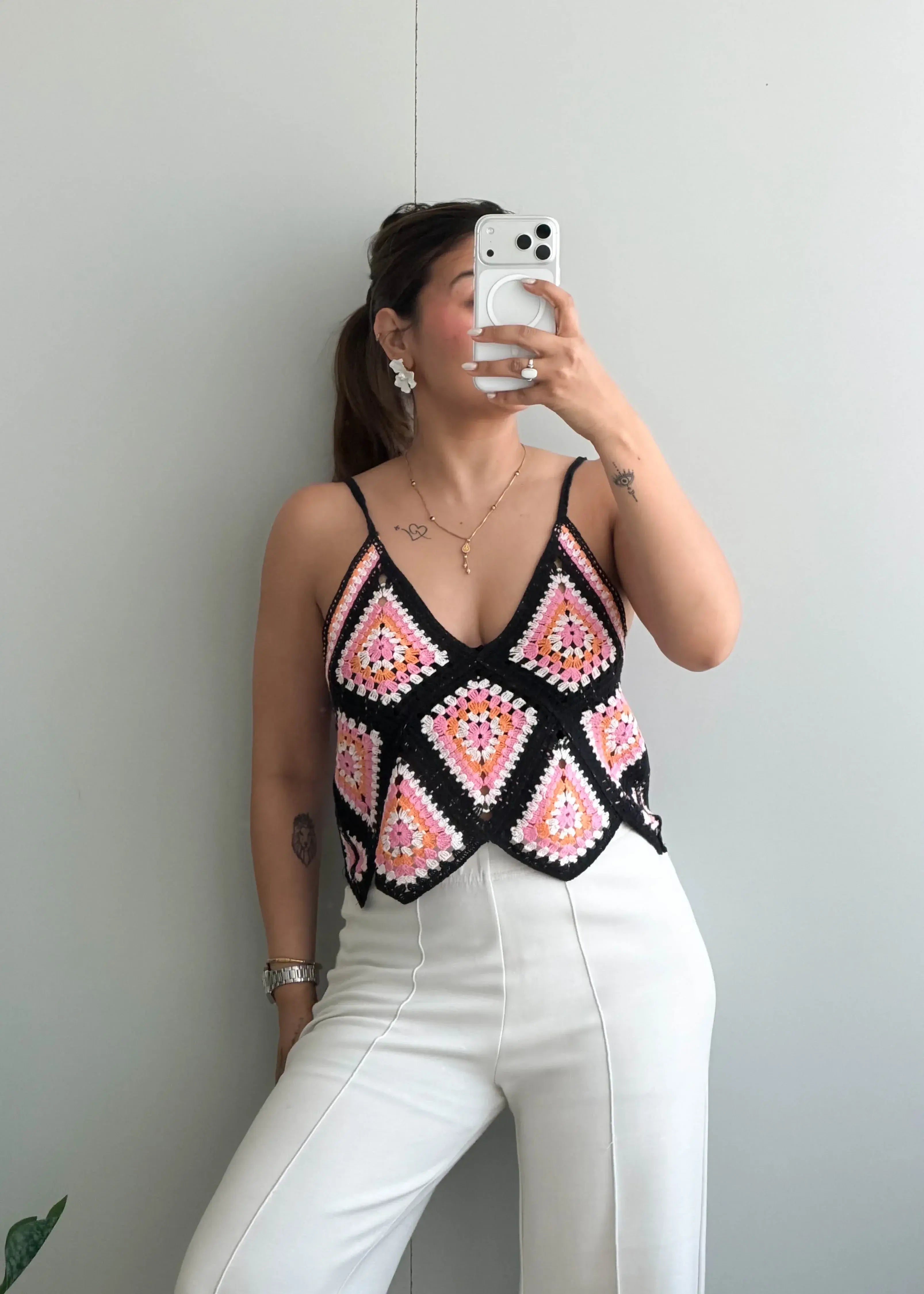 Size S-M, Multi-Color Crochet Cami Top - Closet by Payal