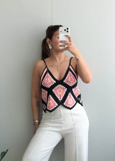 Size S-M, Multi-Color Crochet Cami Top - Closet by Payal