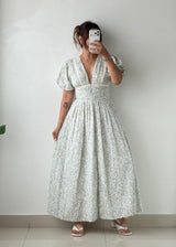 Size XS-S White Floral Print Midi Dress