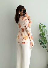 Size M-L, Peach Floral Ruffle Chiffon Top for Women - Closet by Payal