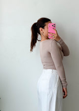 Size XS Taupe Cutout Long Sleeve Top