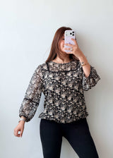 Size S-M Black Floral Sheer Top