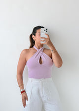 Size XS-S Lilac Twist Halter Bodysuit