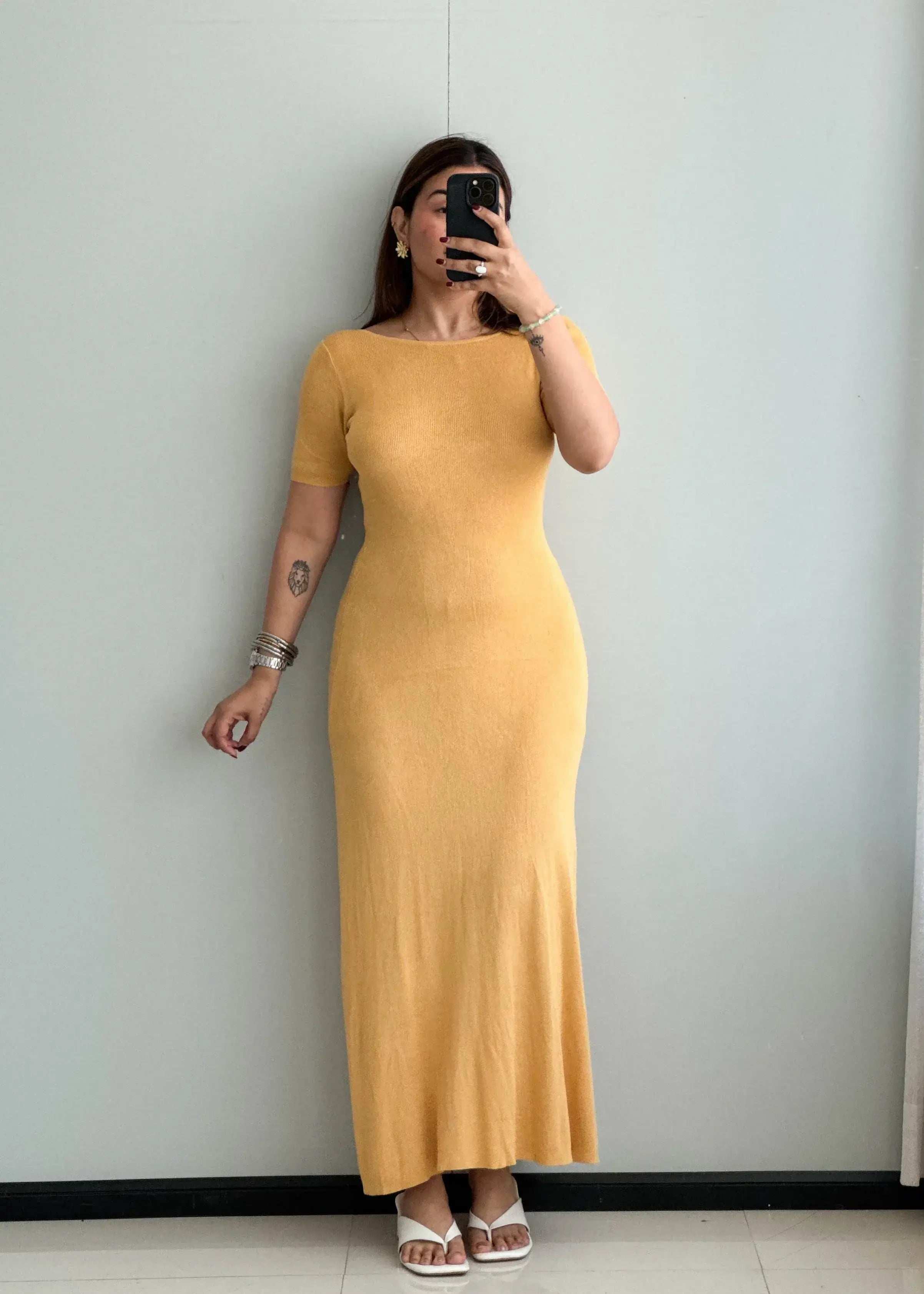 SIZE S-M, Cotton Ribbed Maxi Dress - Closet by Payal