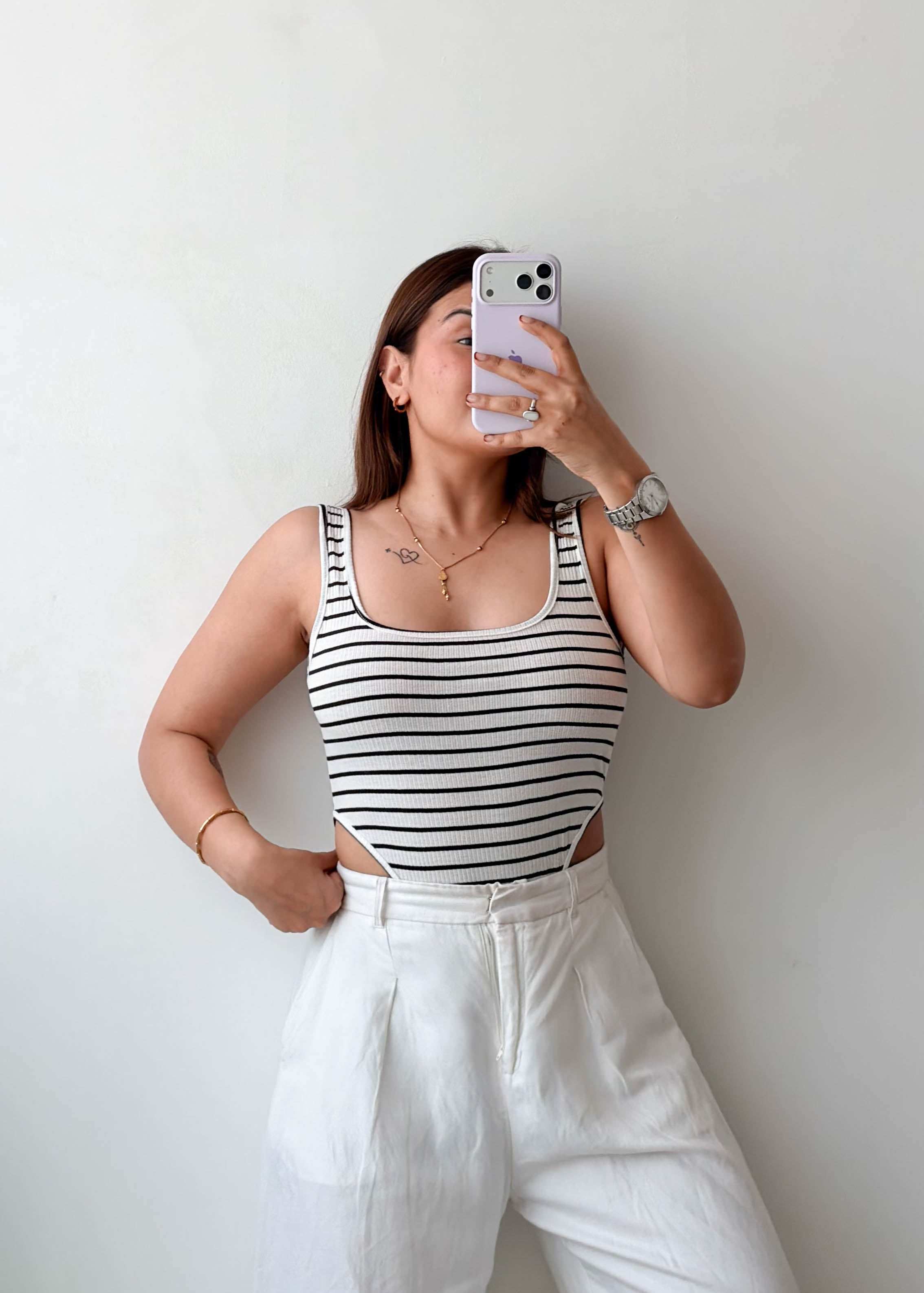 Size S-M Striped Open Back Bodysuit