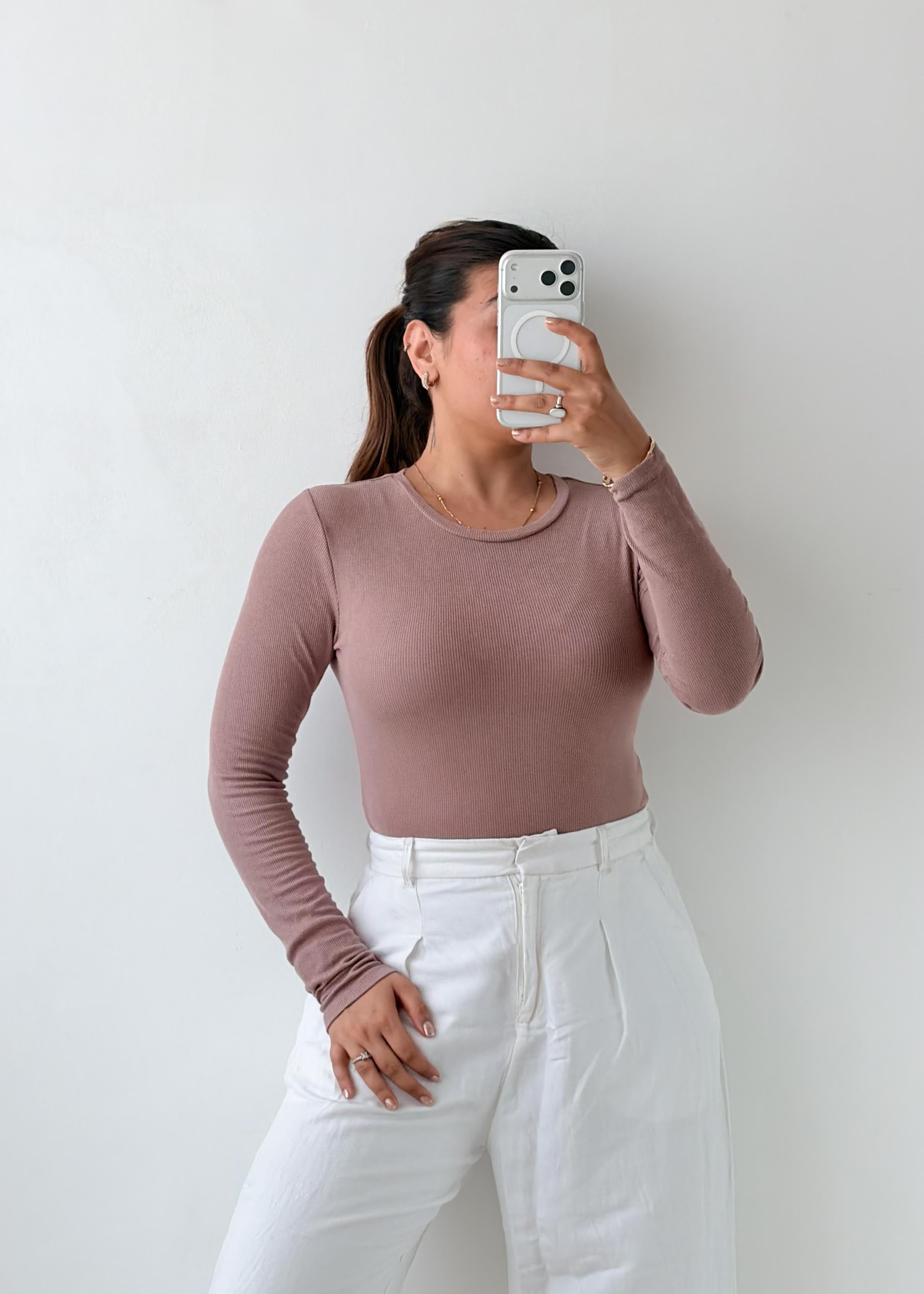 Size M-L Mauve Crew Neck Bodysuit