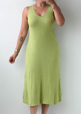 Size M-L Lime Green Ribbed Knit Midi Dress