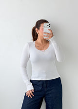 Size S-M White Ribbed Lace Trim Top