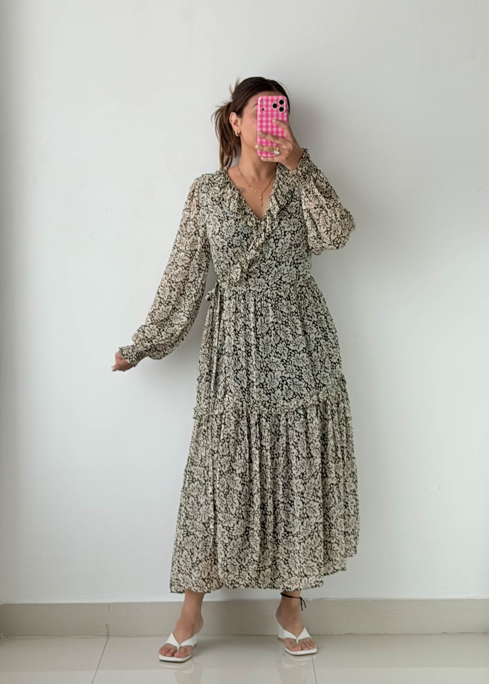 Size S-M Black Floral Wrap Maxi Dress