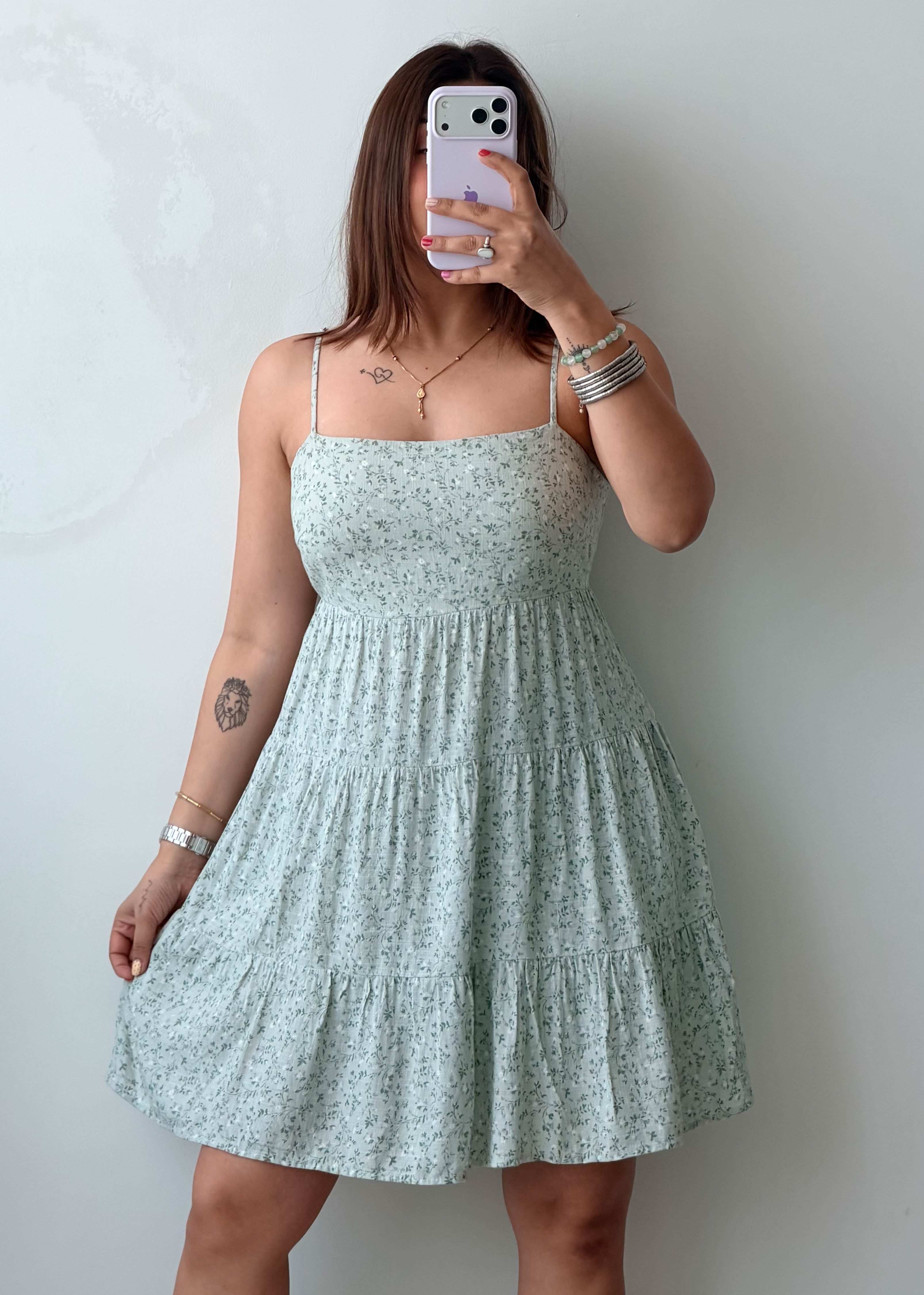 Size S-M Mint Floral Back Tie Mini Dress