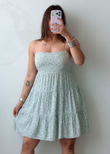 Size S-M Mint Floral Back Tie Mini Dress
