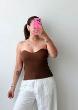 Size S-M Brown Ribbed Sweetheart Tube Top