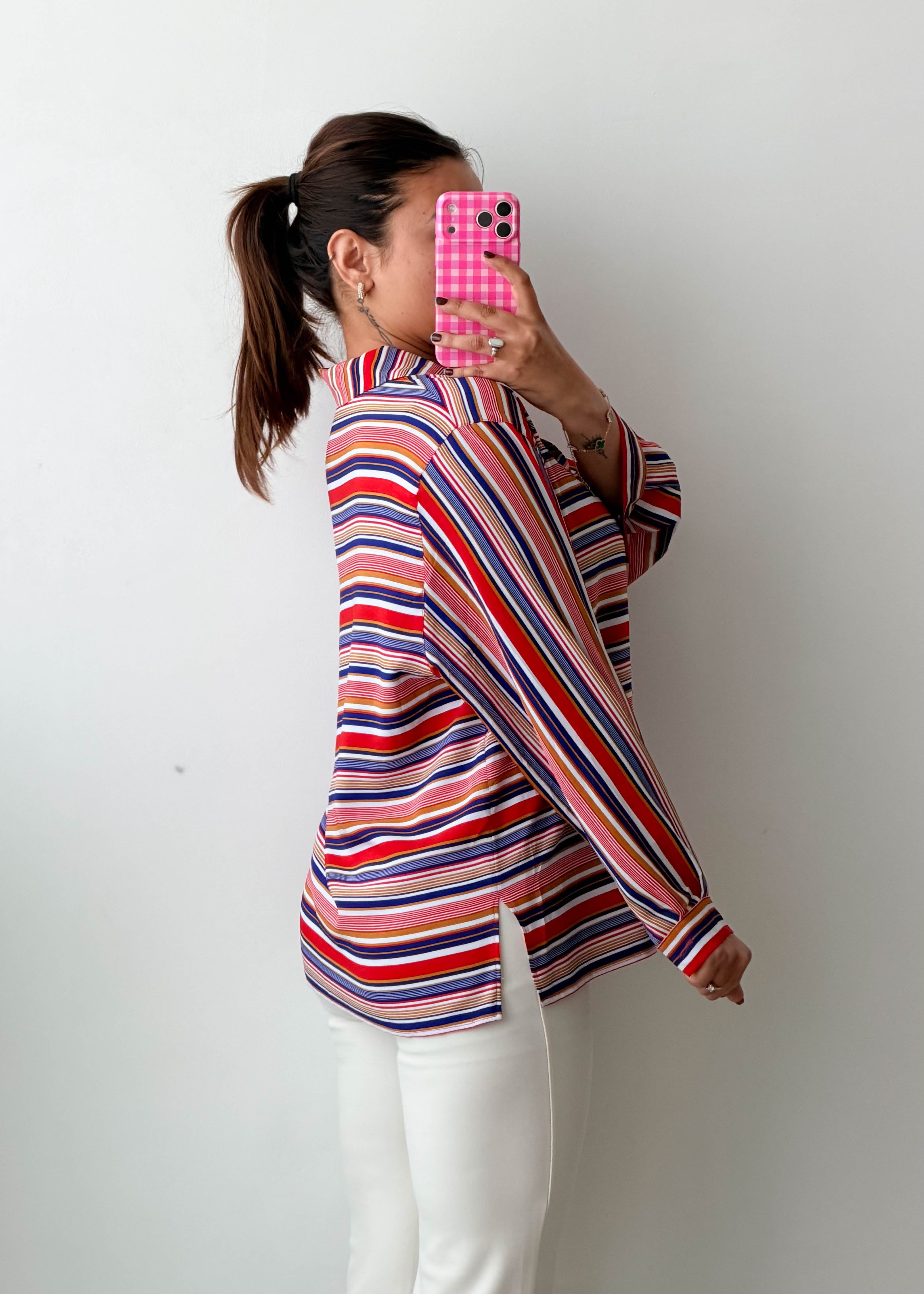 Size M-L Multicolor Striped Button-Down Shirt