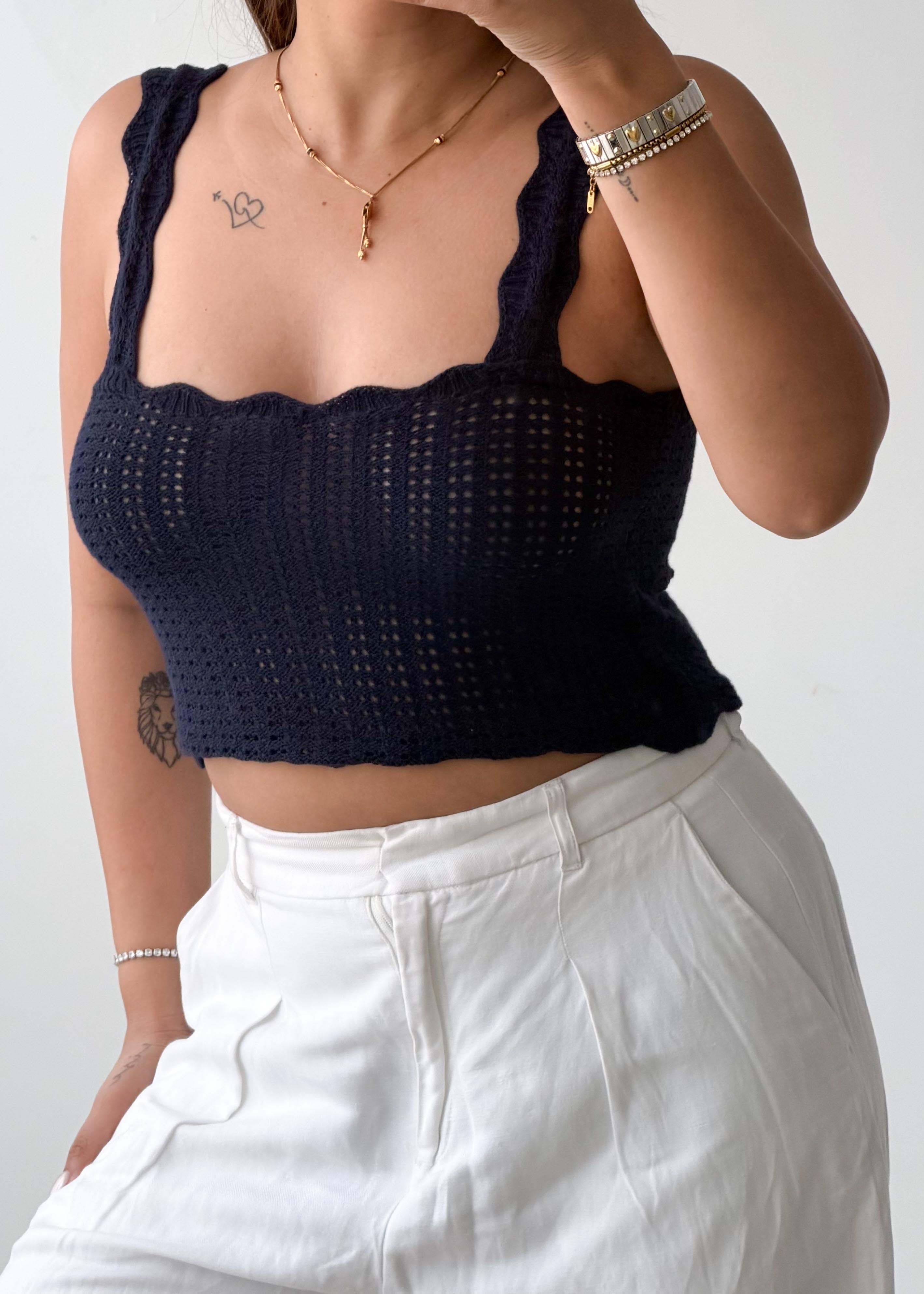 Size XS-S Navy Crochet Crop Top