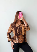 Size S-M Brown Vintage Abstract Print Shirt Top
