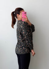 Size S-M Black Floral Print Shirt Top