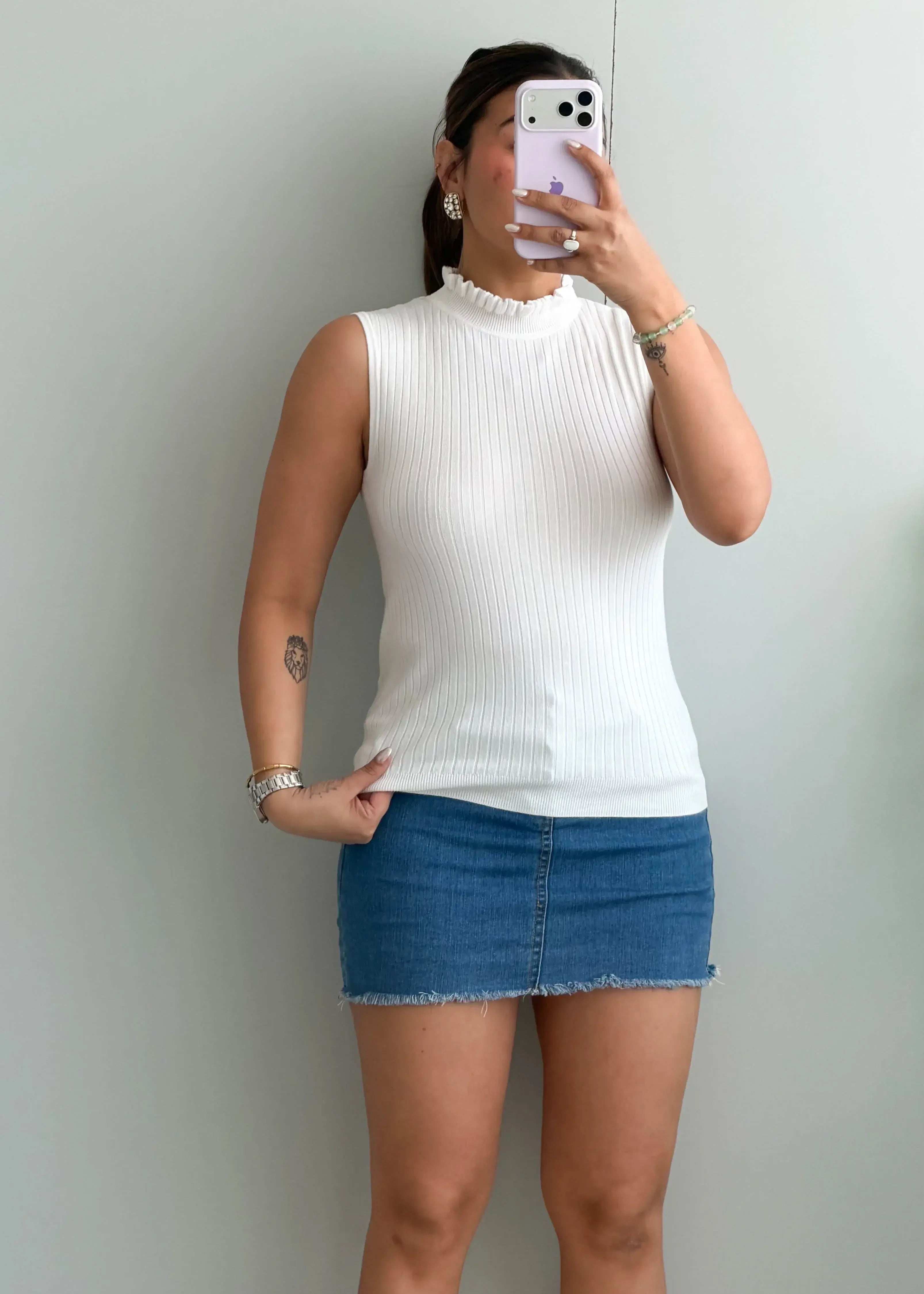 Size M-L, White High Neck Sleeveless Top - Closet by Payal