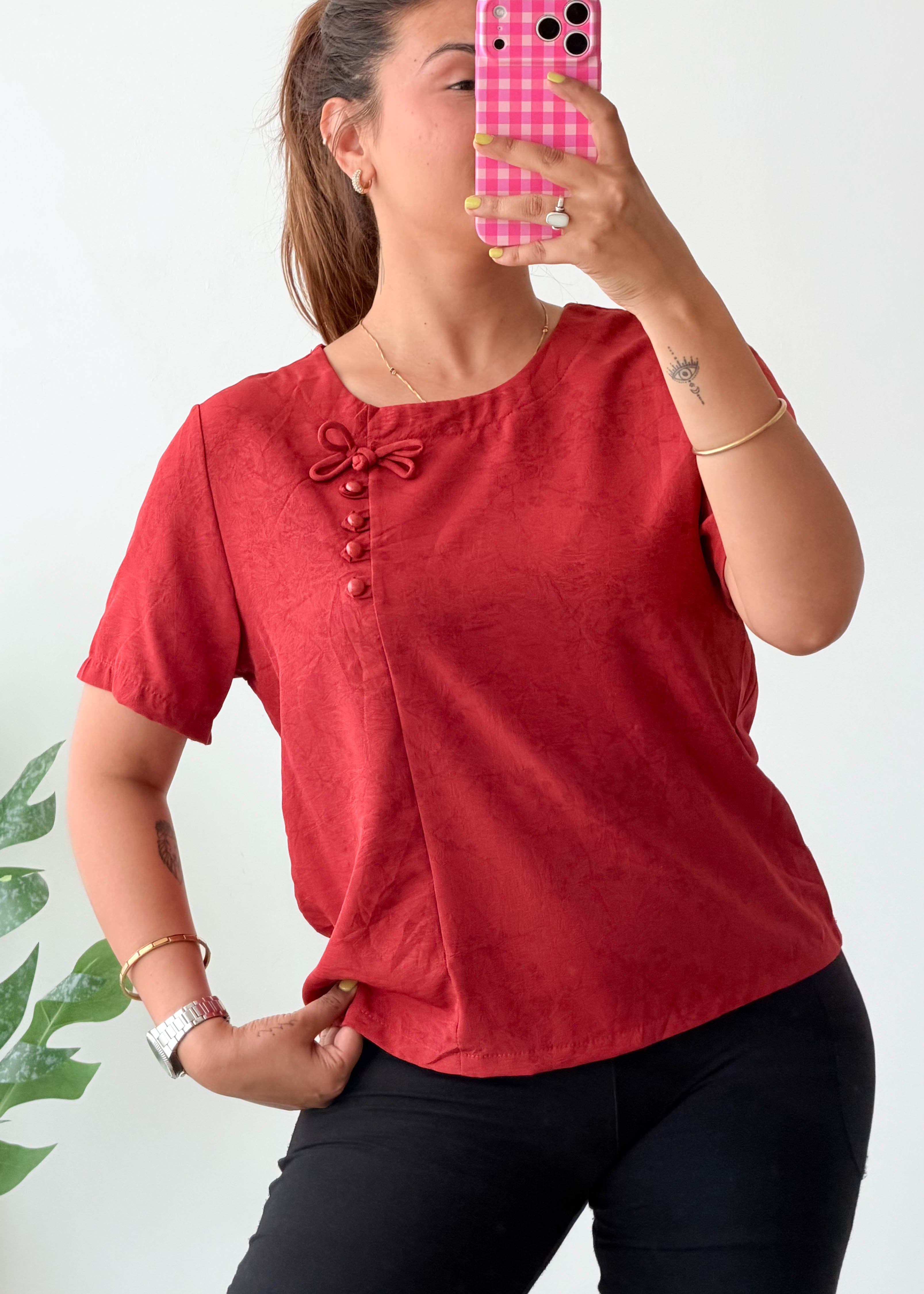 Size S-M Rust Chinese Knot Top