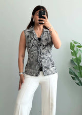Size M-L, Sheer Lace Print Sleeveless Button Down Top with lining - Closet by Payal