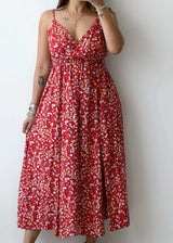 Size M-L, Red Floral Midi Dress