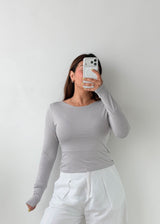 Size M-L Light Grey Open Back Long Sleeve Top