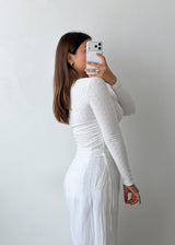 Size S-M White Textured Square Neck Top
