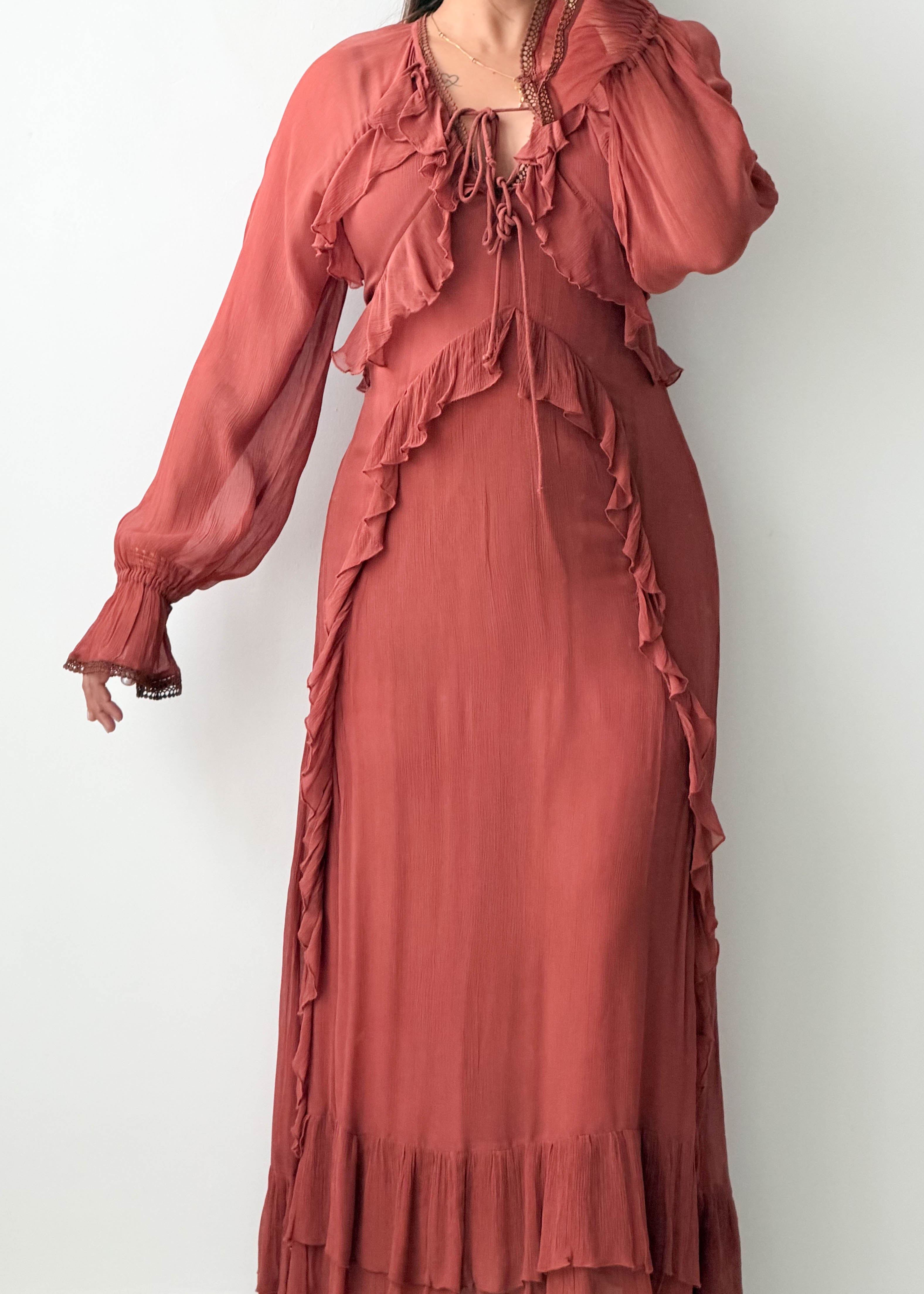 Size S-M Rust Ruffle Maxi Dress