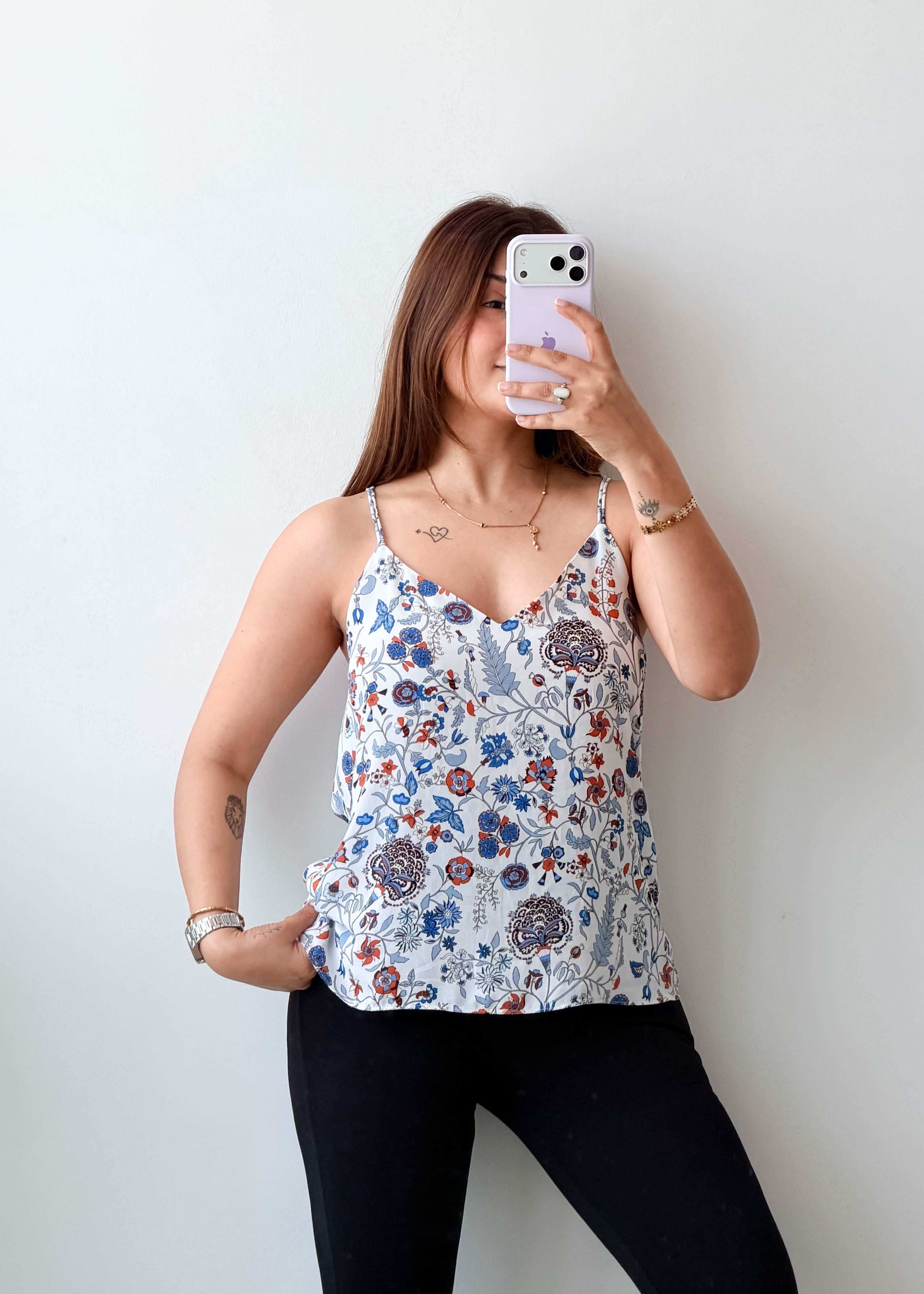 Size S-M White Blue Floral Cami Top
