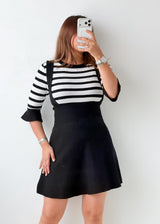 Size XS-S Black & White Contrast Knit Mini Dress