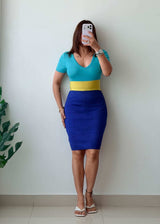 Size S-M Colorblock Ribbed Bodycon Midi Dress