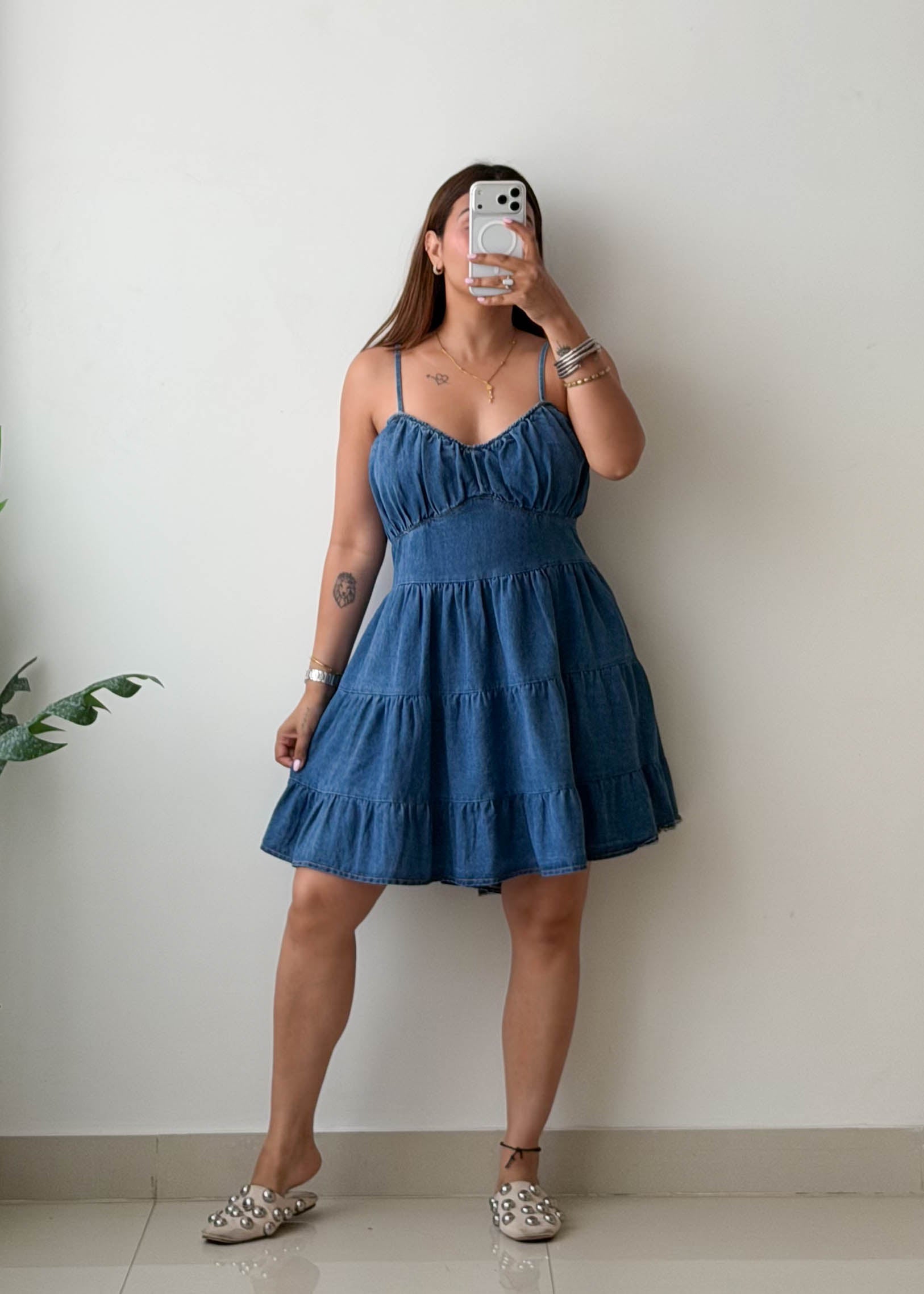 Size L-XL Blue Smocked Tiered Mini Dress