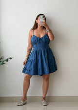 Size L-XL Blue Smocked Tiered Mini Dress