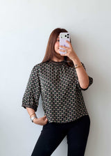 Size S-M Black Geometric Printed Top