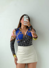 Size XS-S Printed Wrap Bodysuit