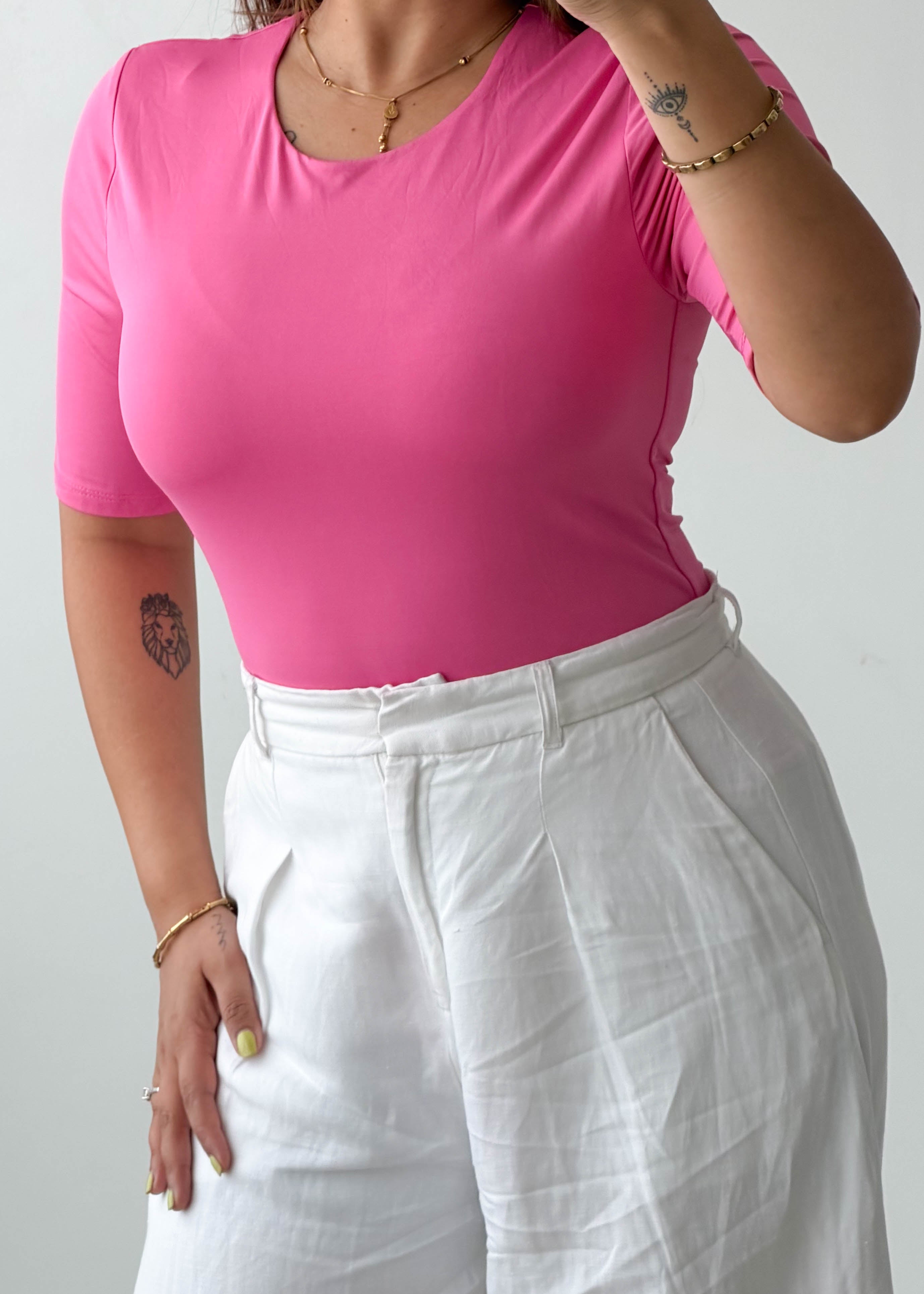 Size M-L Pink Half Sleeve Bodysuit