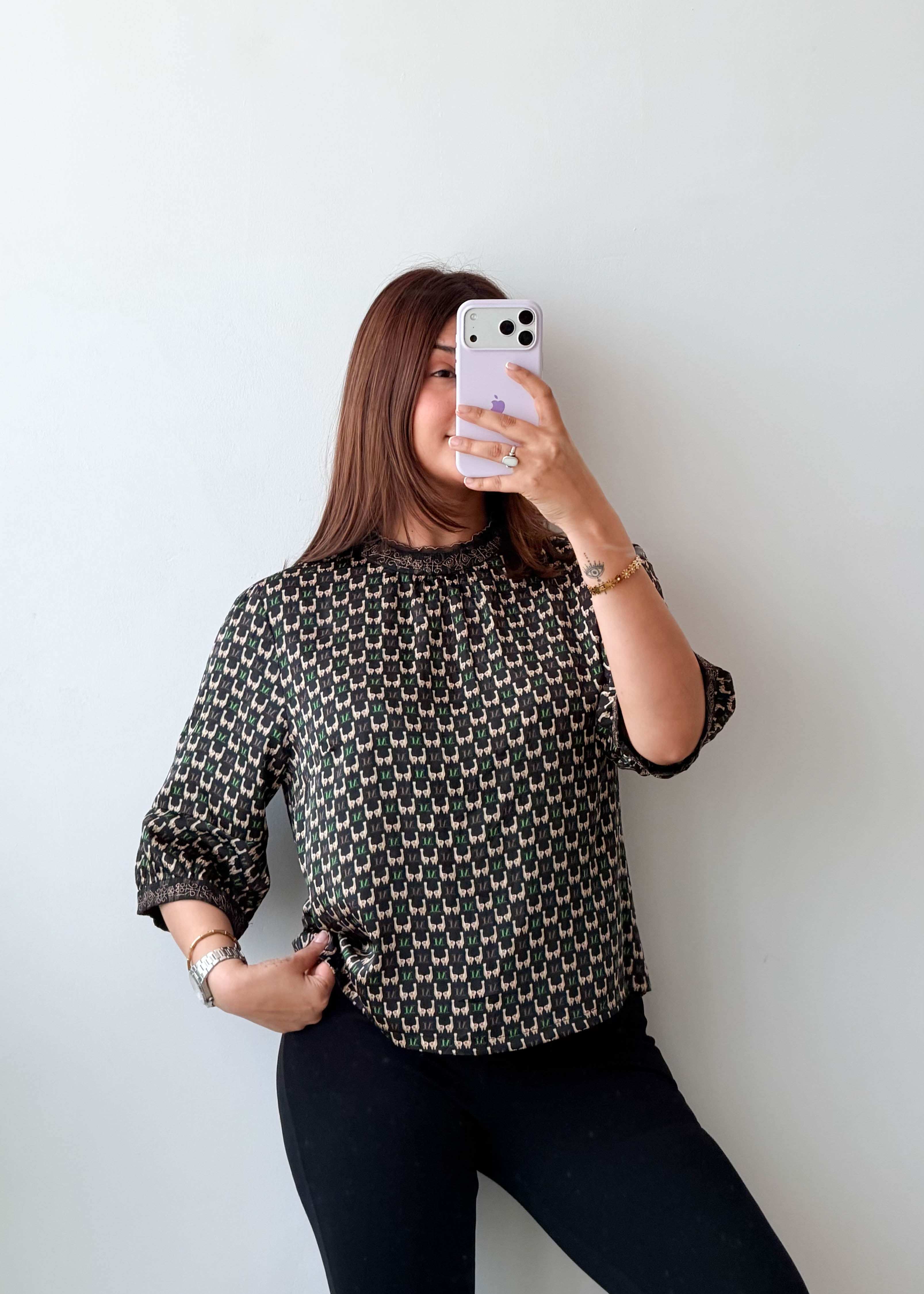 Size S-M Black Geometric Printed Top