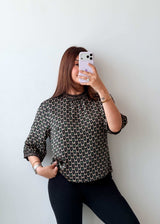 Size S-M Black Geometric Printed Top
